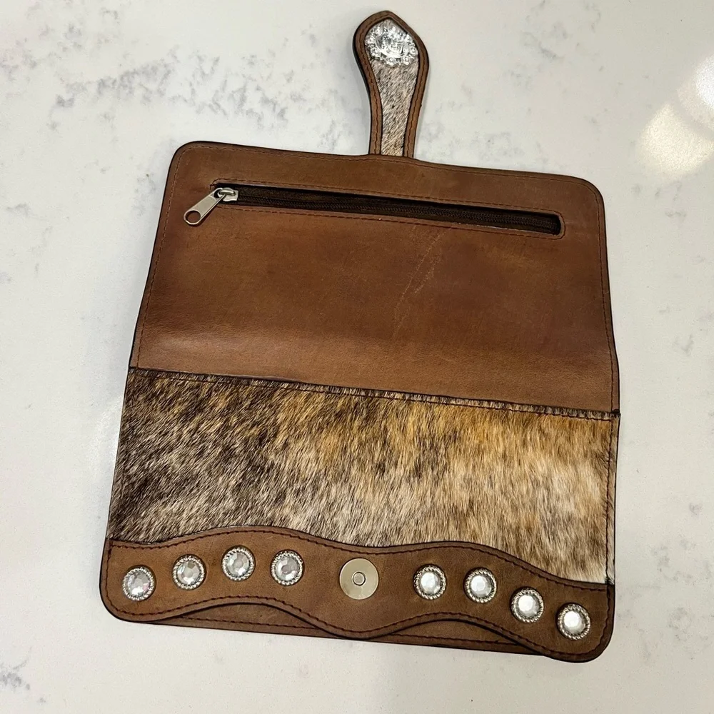 Brown Leather Wallet with Silver Accents